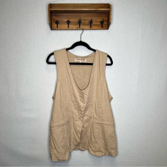 FREE PEOPLE | Woman’s Size XL Tan NWT Linen Blend Millie Vest - Picture 2 of 8
